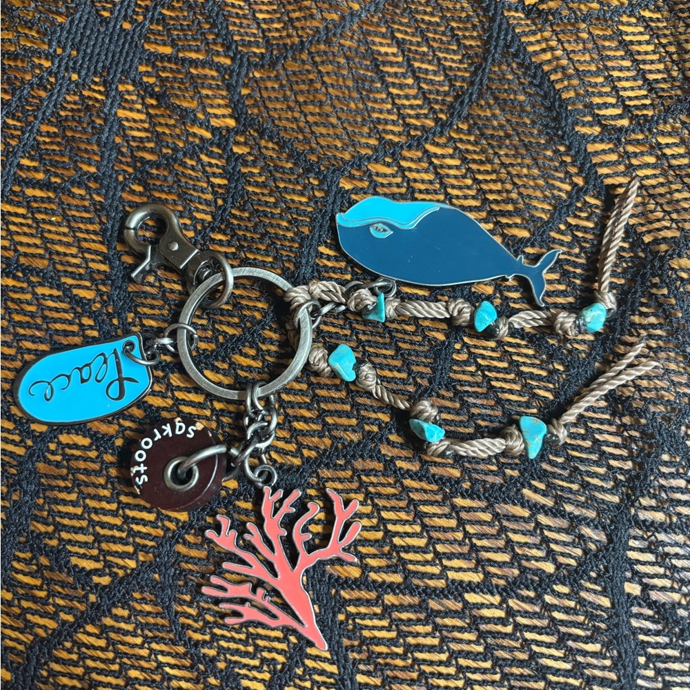 Sakroots Keychain with Fish and Coral Charms